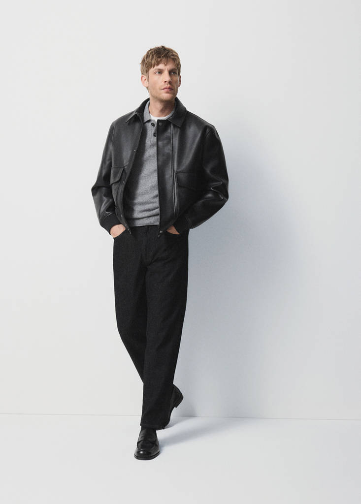 Faux-leather jacket with pockets — Black