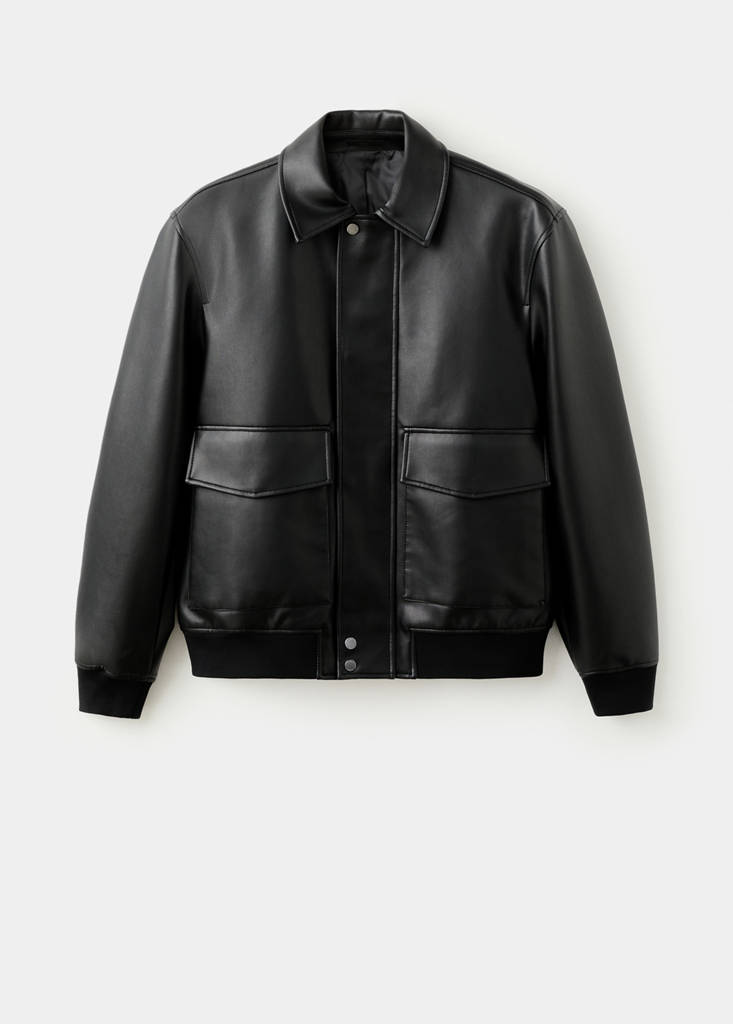 Faux-leather jacket with pockets — Black