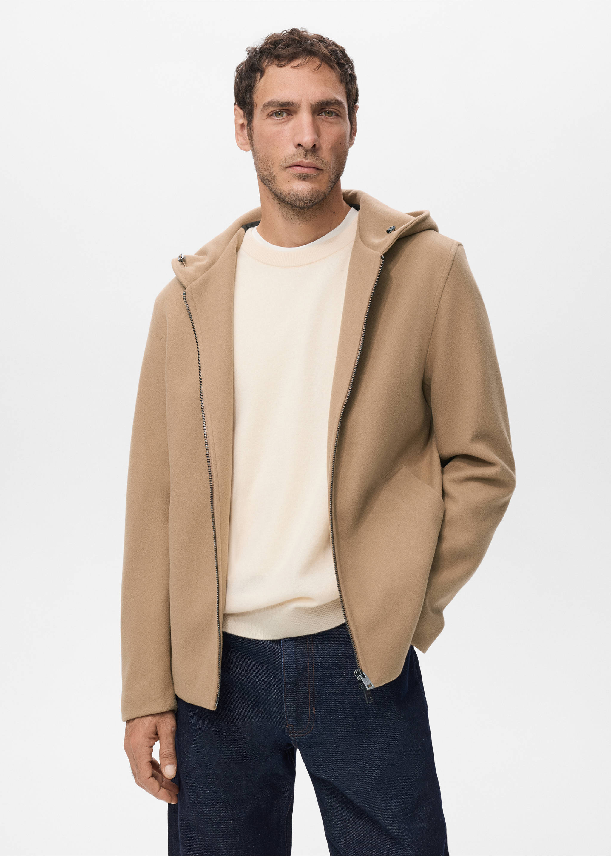 Cloth jacket with hood - Medium plane, Medium Brown. Ref: 27071175-00.
