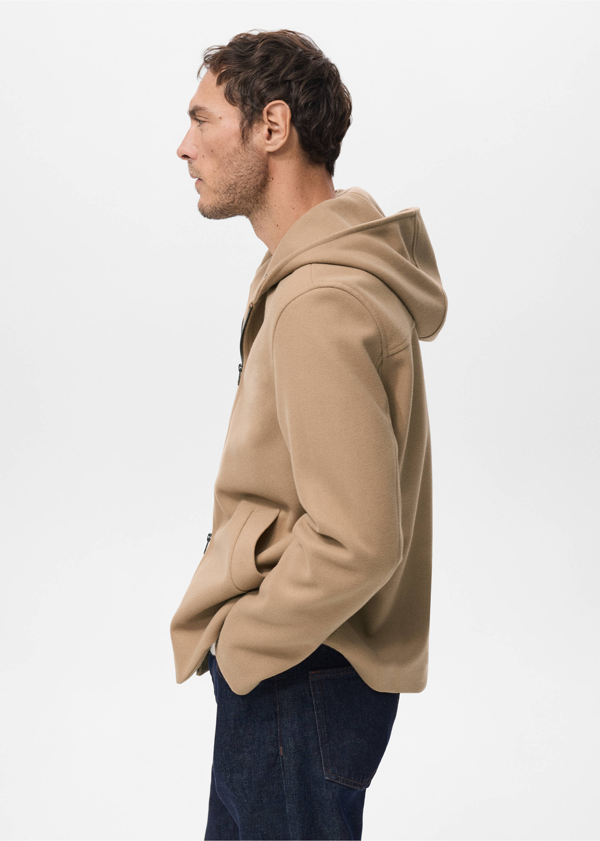 Cloth jacket with hood - Details of the article 3, Medium Brown. Ref: 27071175-00.