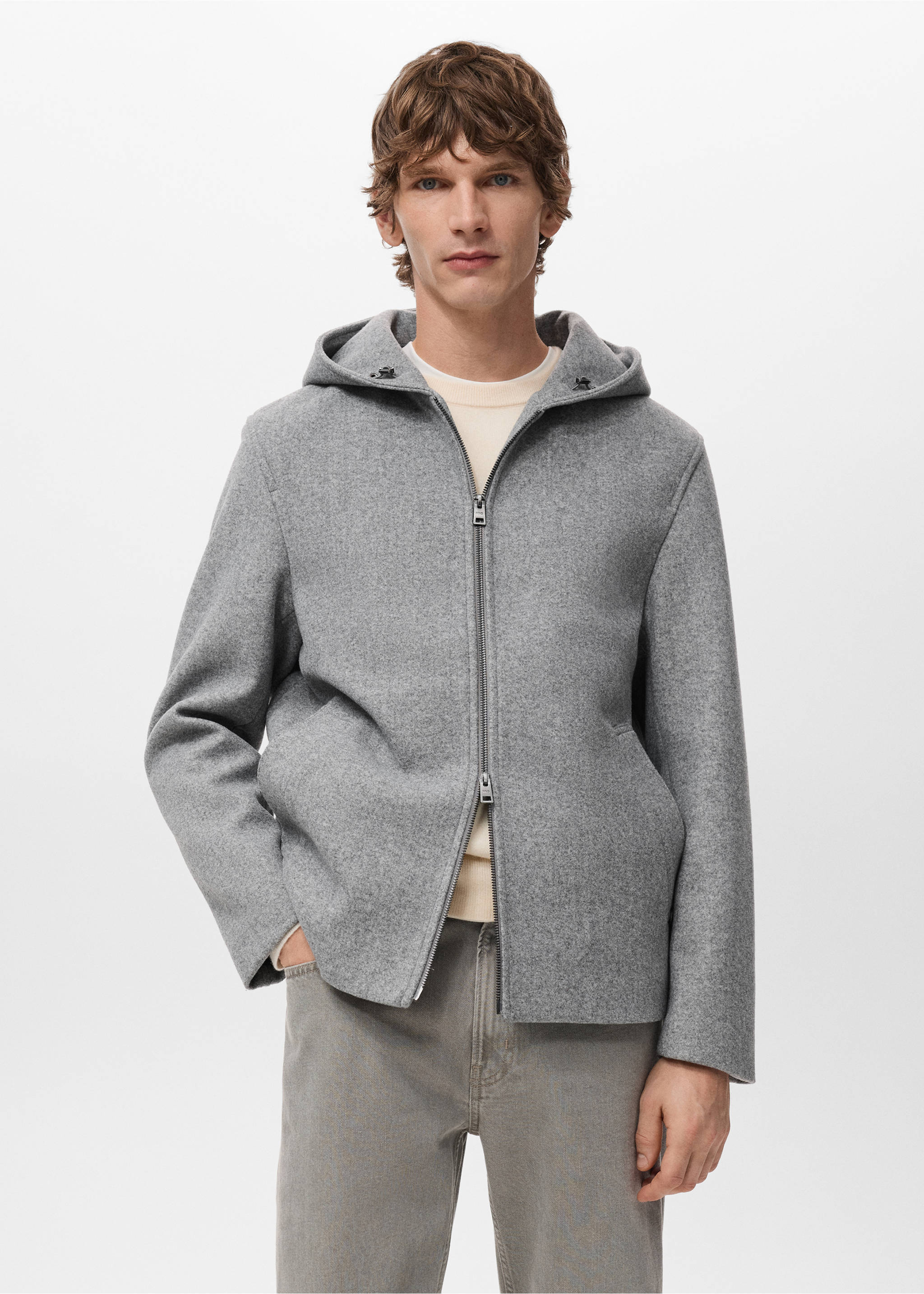 Cloth jacket with hood - Medium plane, Light Heather Grey. Ref: 27071175-00.