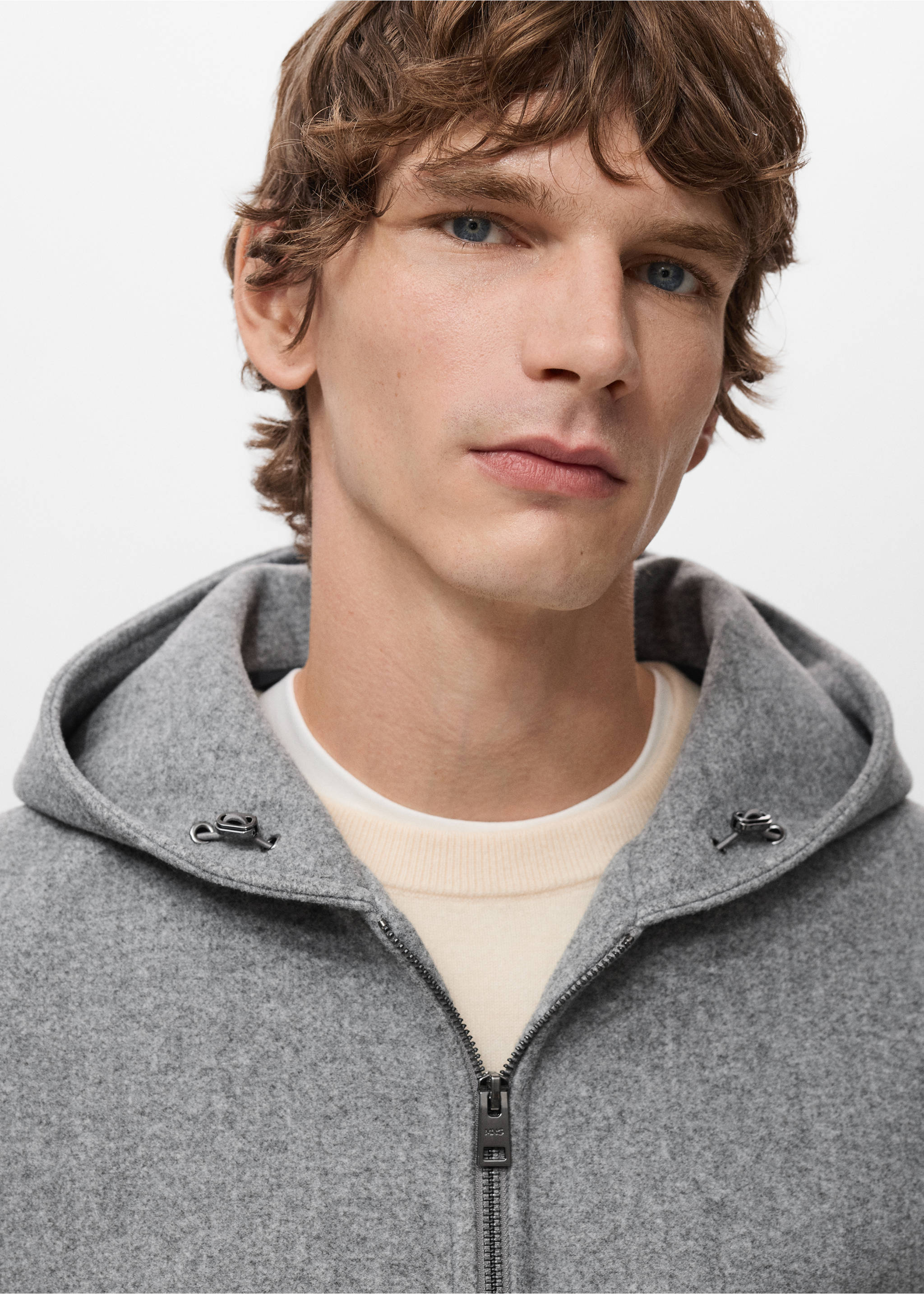 Cloth jacket with hood - Details of the article 1, Light Heather Grey. Ref: 27071175-00.