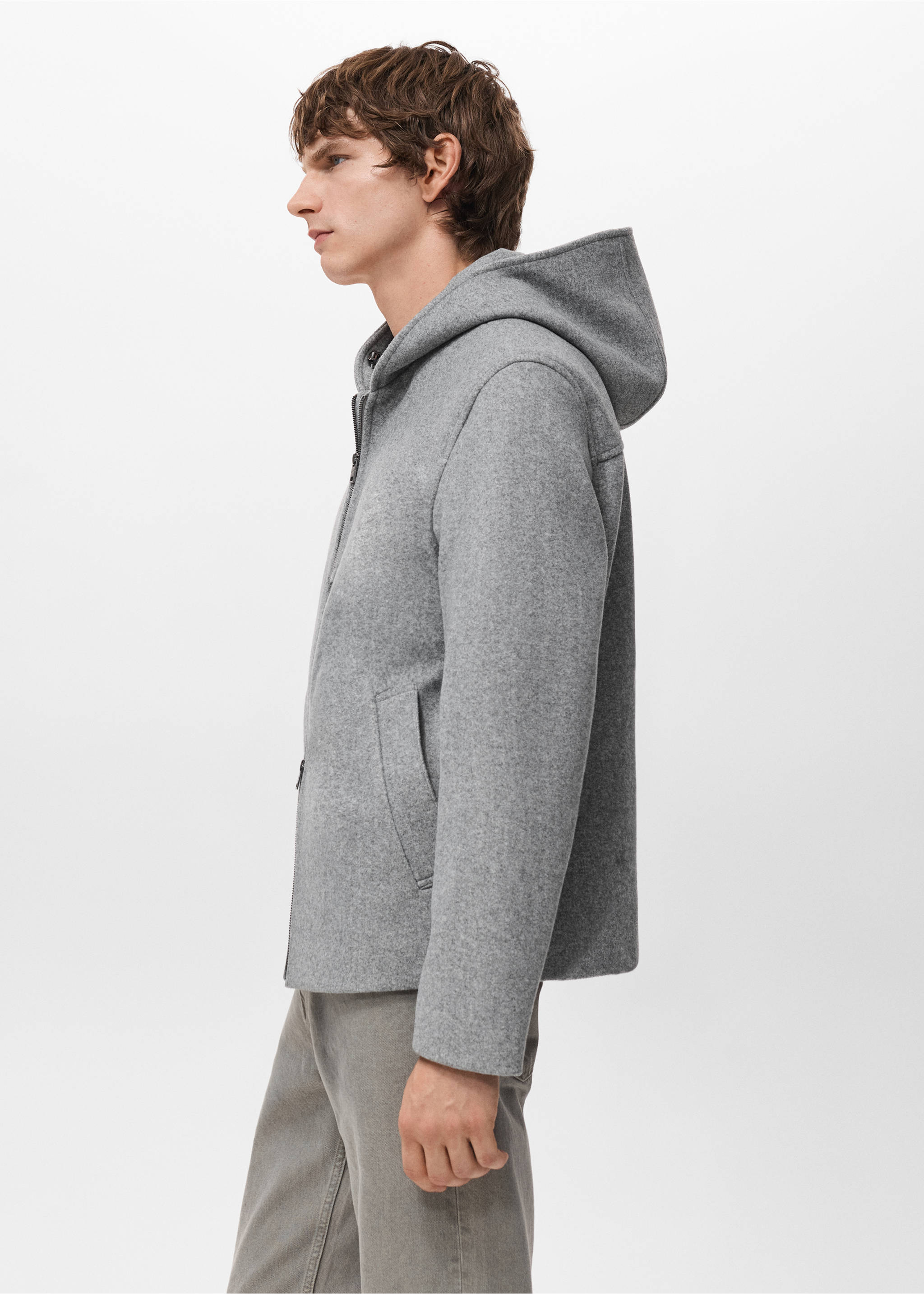 Cloth jacket with hood - Details of the article 2, Light Heather Grey. Ref: 27071175-00.