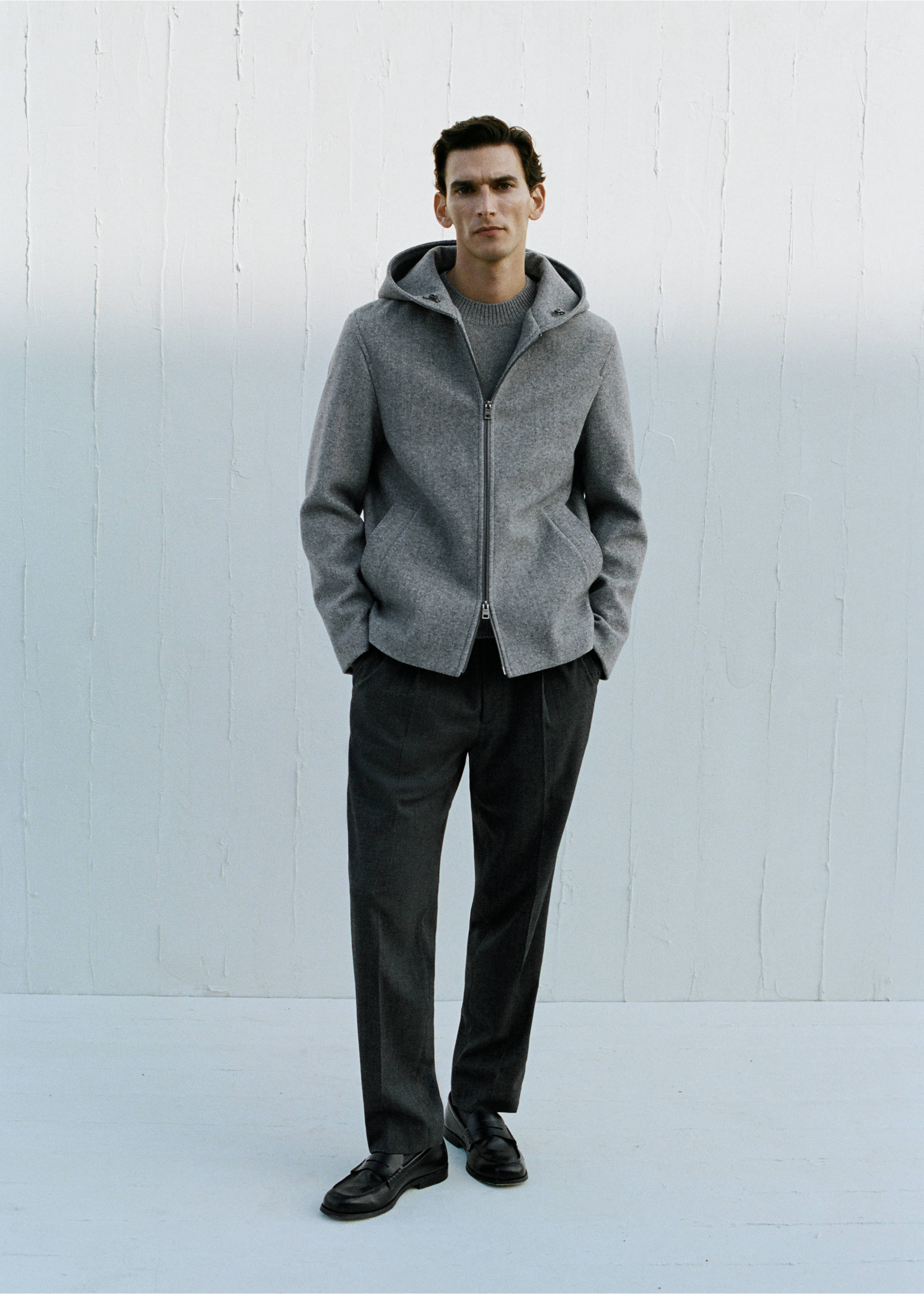 Cloth jacket with hood - Details of the article 3, Light Heather Grey. Ref: 27071175-00.