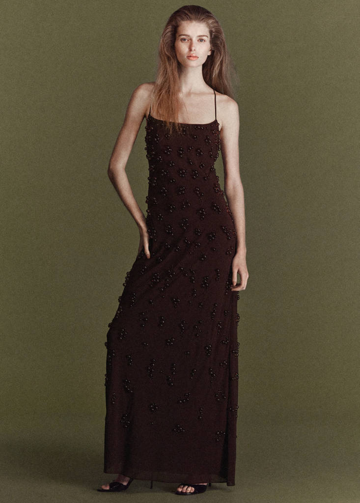 Long dress with embroidered spheres — Brown