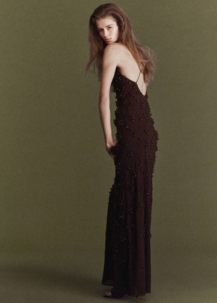 Long dress with embroidered spheres — Brown