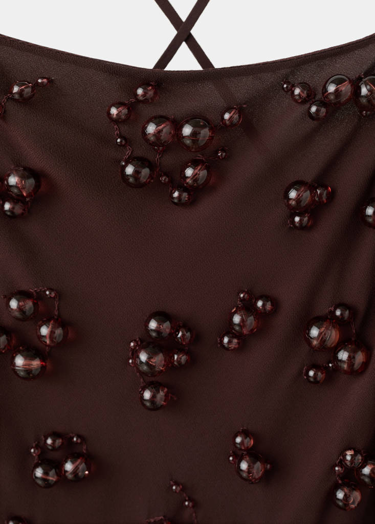 Long dress with embroidered spheres — Brown