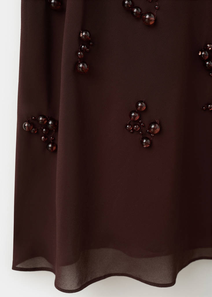 Long dress with embroidered spheres — Brown