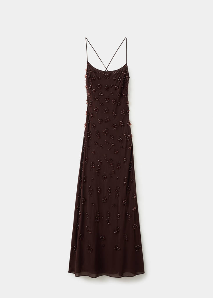 Long dress with embroidered spheres — Brown