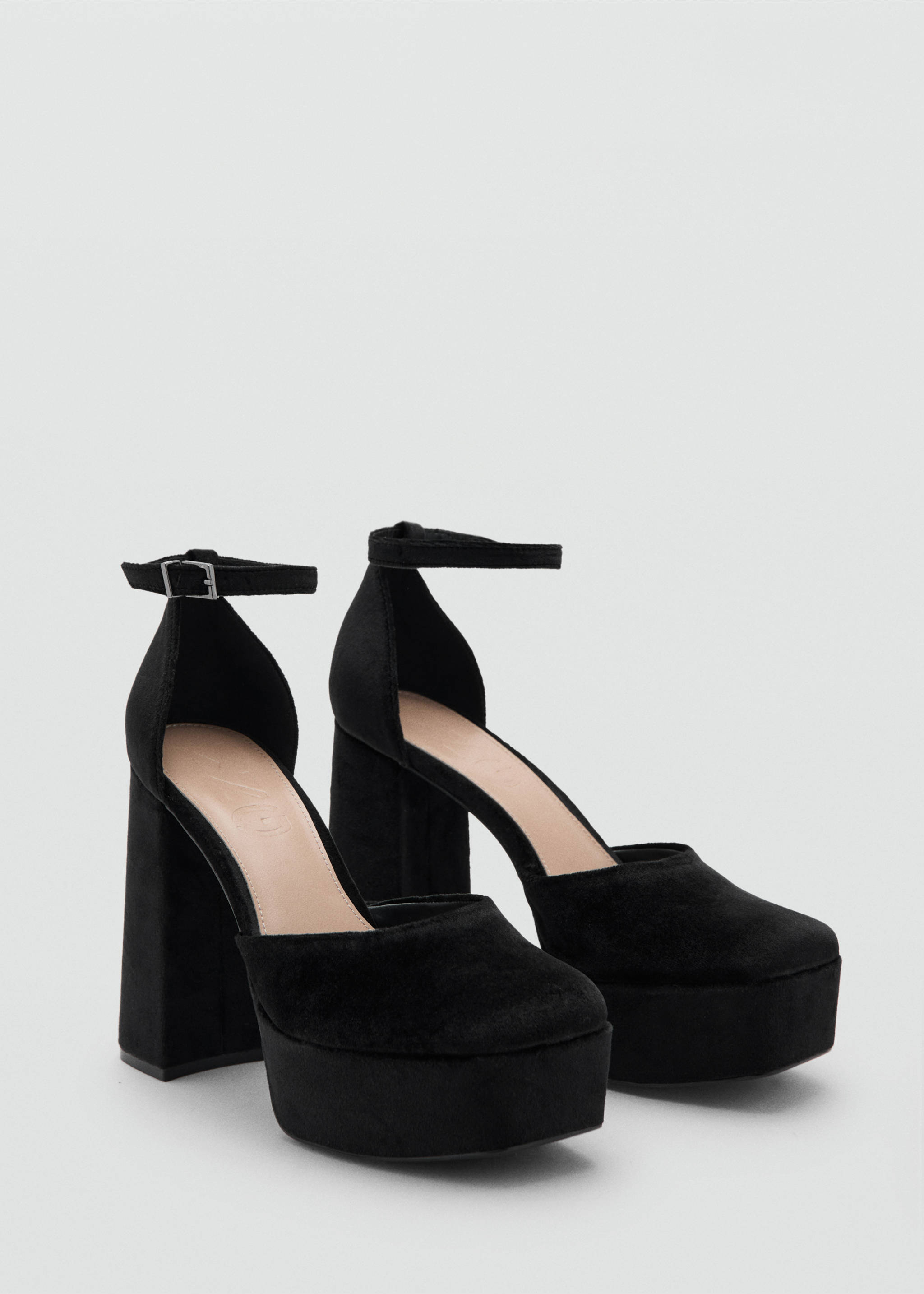 Sandàlies taló vellut - Pla mig, Negre. Ref: 27071178-00.