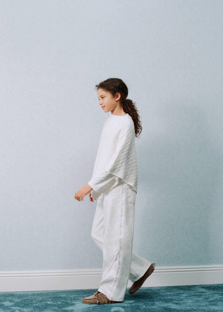 MANGO KIDS - Poncho maille torsadée blanc cassé - M-L - Fille