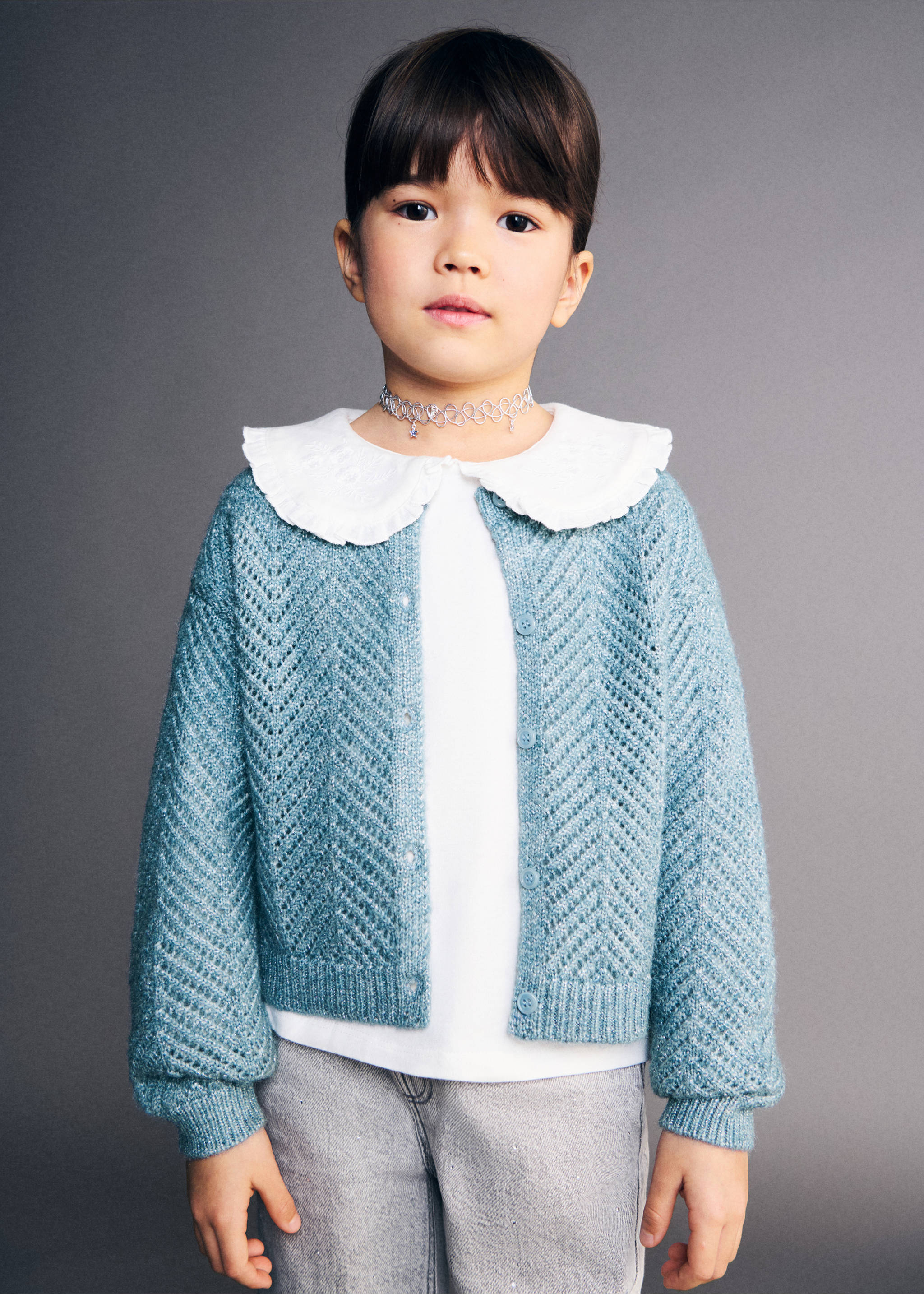 Lurex knitted cardigan - Medium plane, Aqua Green. Ref: 27071180-00.