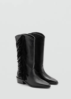 Tall leather boots with tassels — Black 3