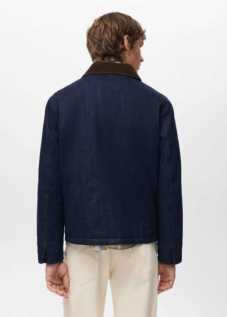Quilted denim jacket with corduroy collar — Open Blue