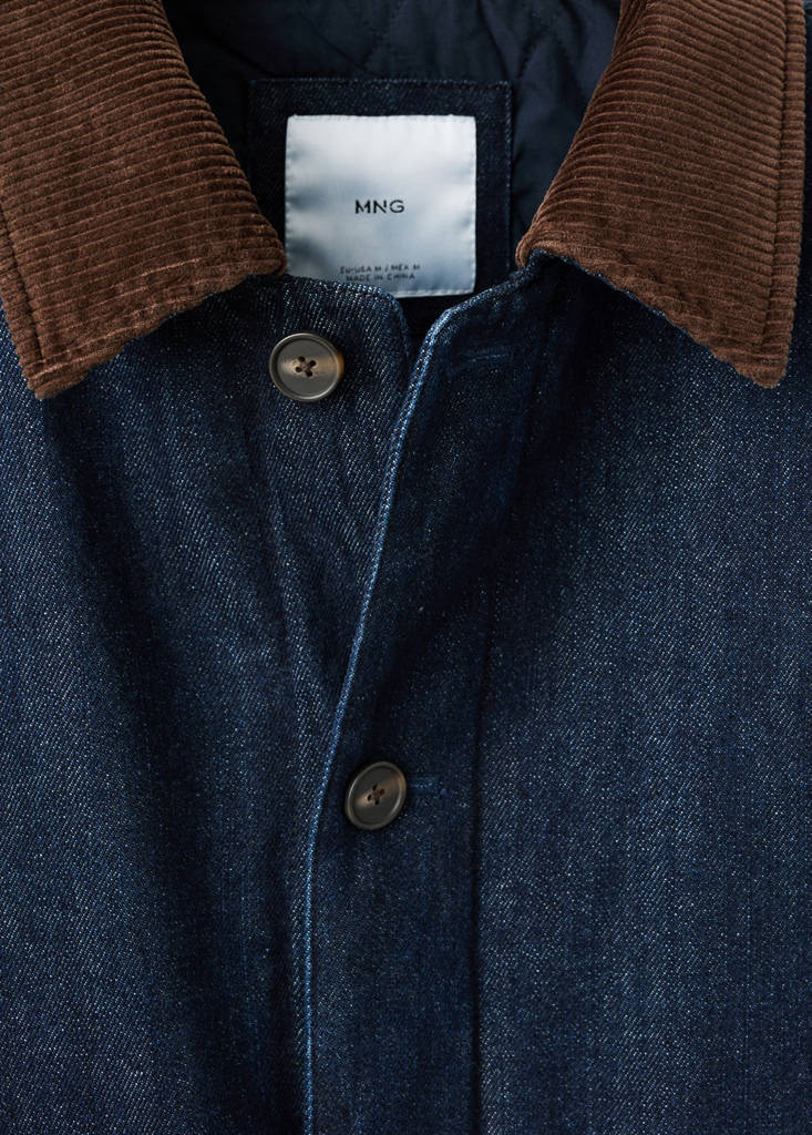 Quilted denim jacket with corduroy collar — Open Blue