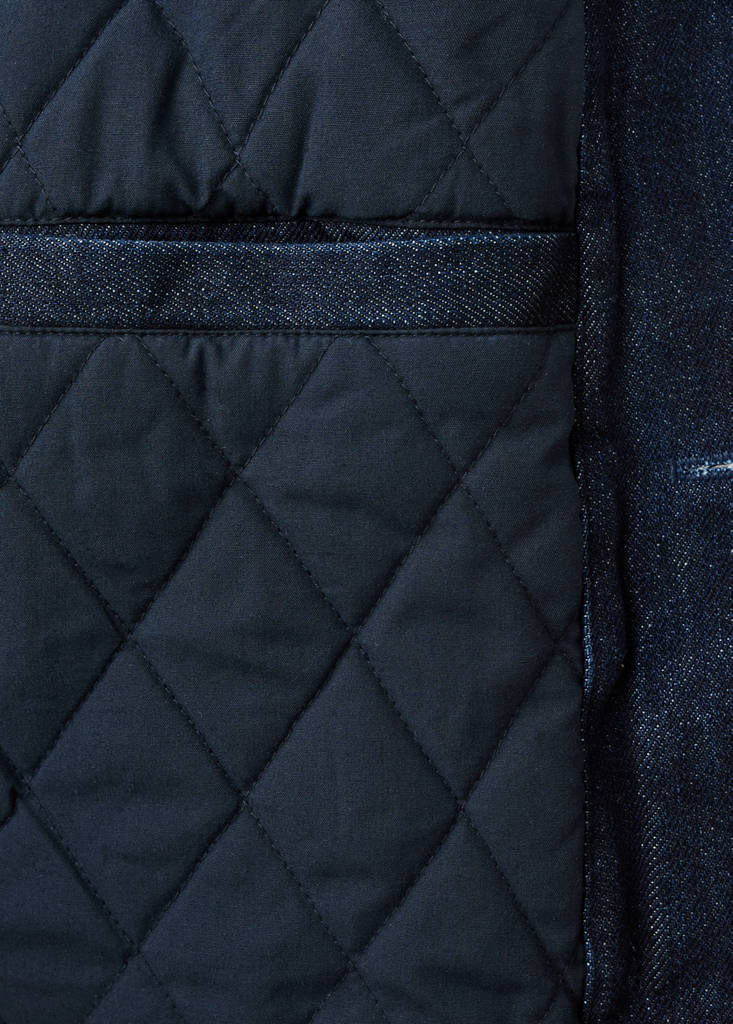 Quilted denim jacket with corduroy collar — Open Blue