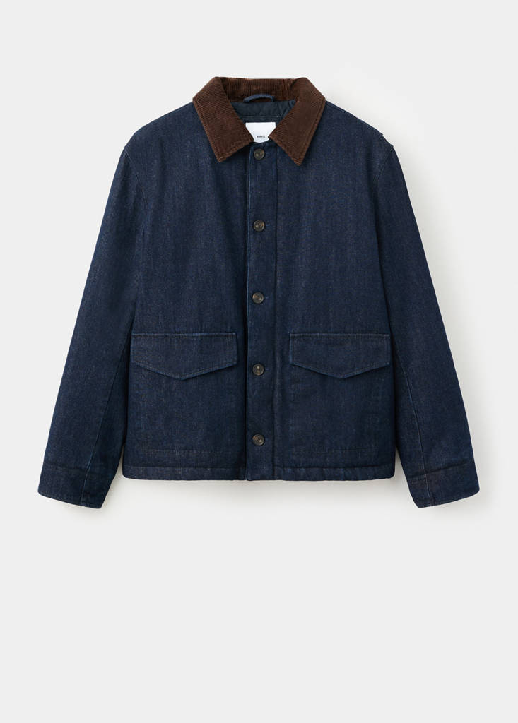 Quilted denim jacket with corduroy collar — Open Blue