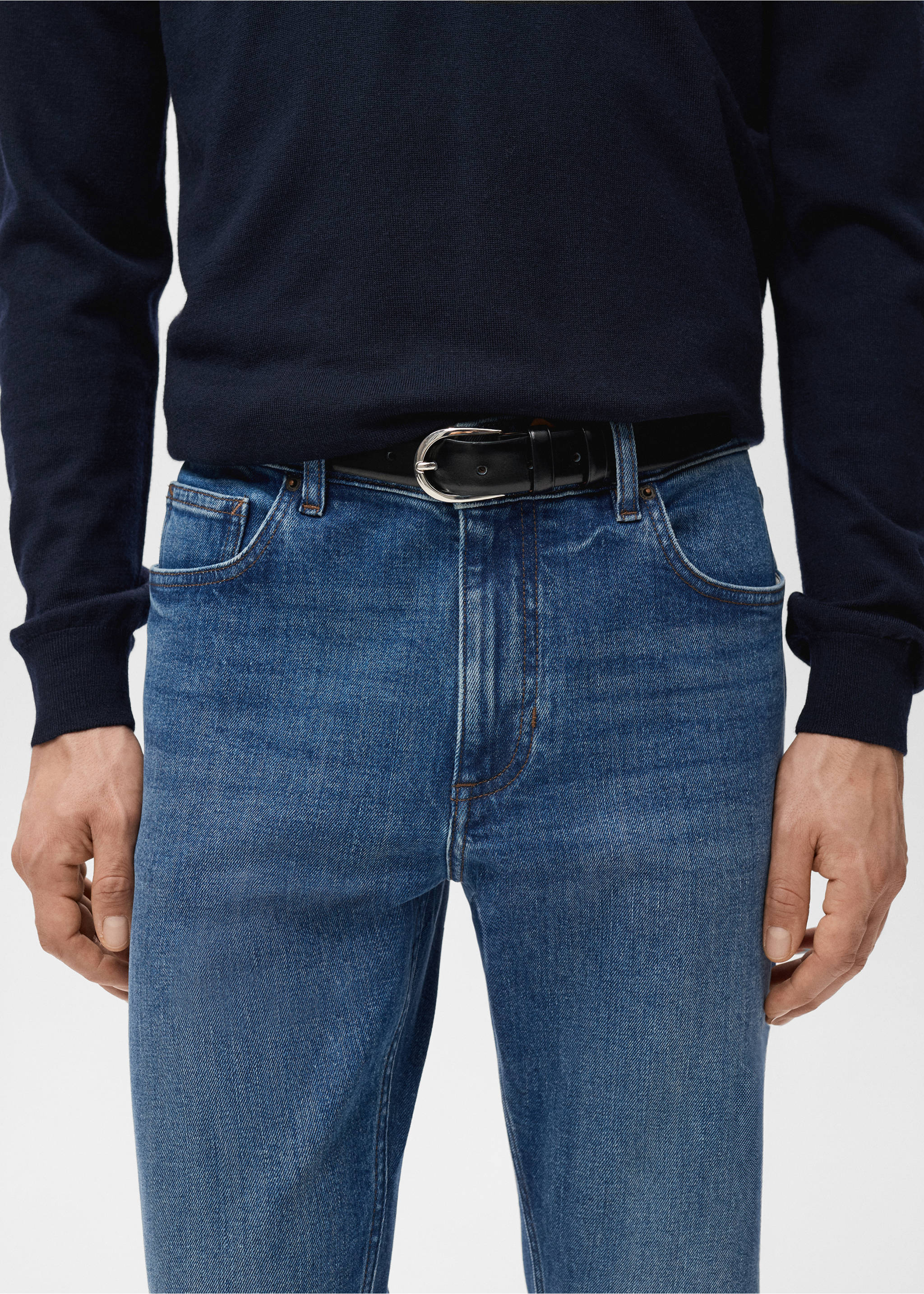 Ben cropped tapered-fit jeans - Details of the article 1, Medium Blue. Ref: 27071189-00.