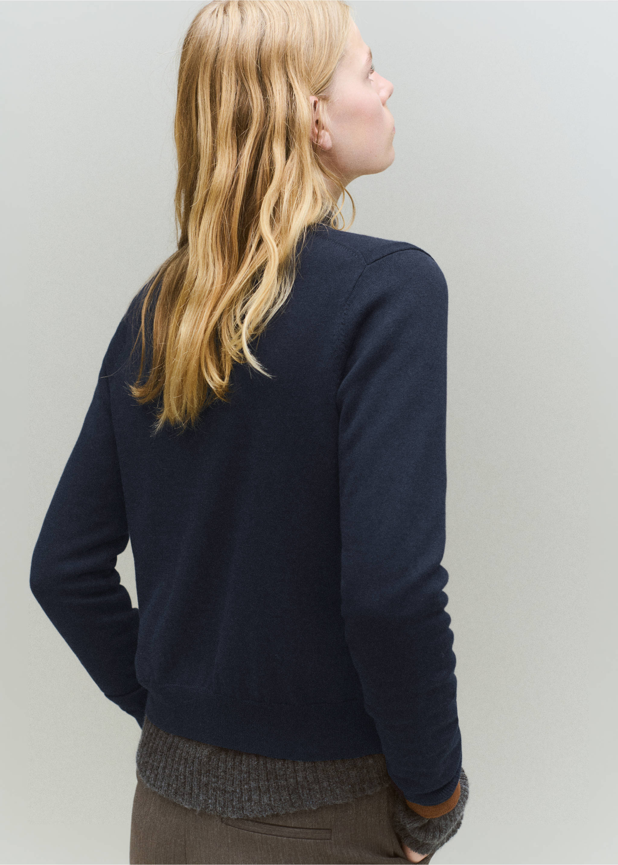 Chunky-knit wool-blend cardigan - Reverse of the article, Dark Navy. Ref: 27071191-00.