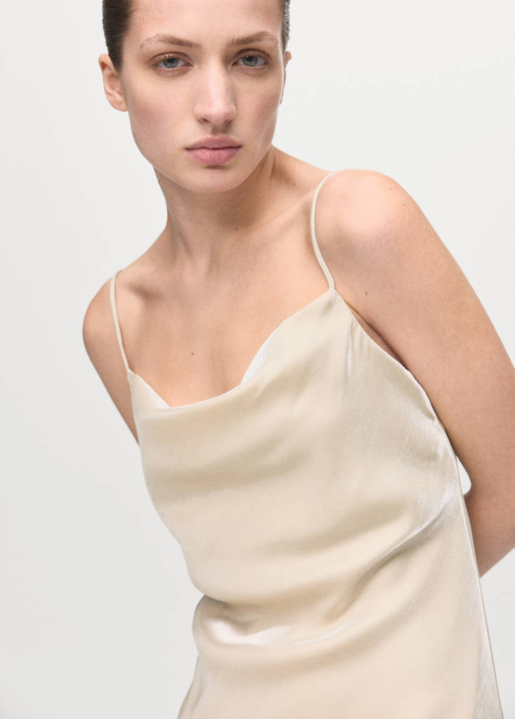 Satin dress with a low-cut neckline — Ivory White