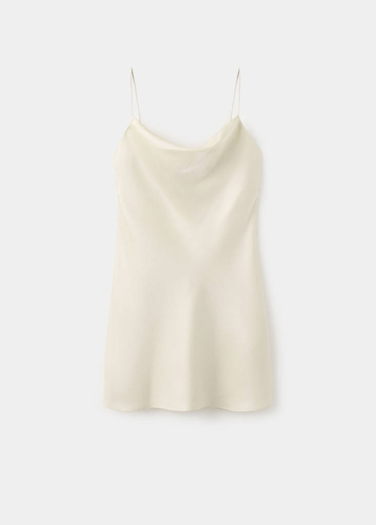 Satin dress with a low-cut neckline — Ivory White