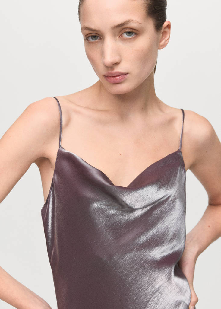 Satin dress with a low-cut neckline — Medium Brown