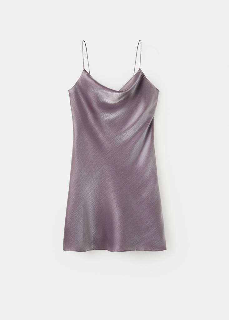 Satin dress with a low-cut neckline — Medium Brown