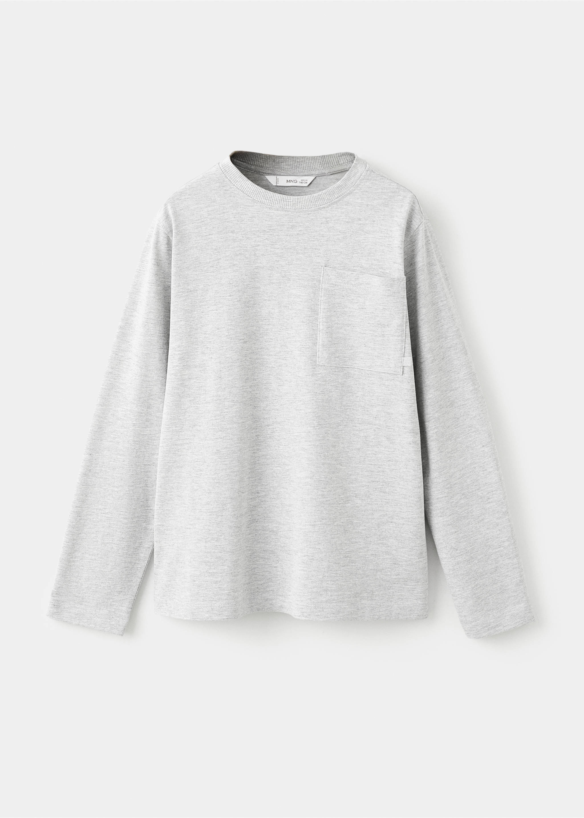 Long-sleeved t-shirt with pocket - Article without model, Medium Heather Grey. Ref: 27071195-00.