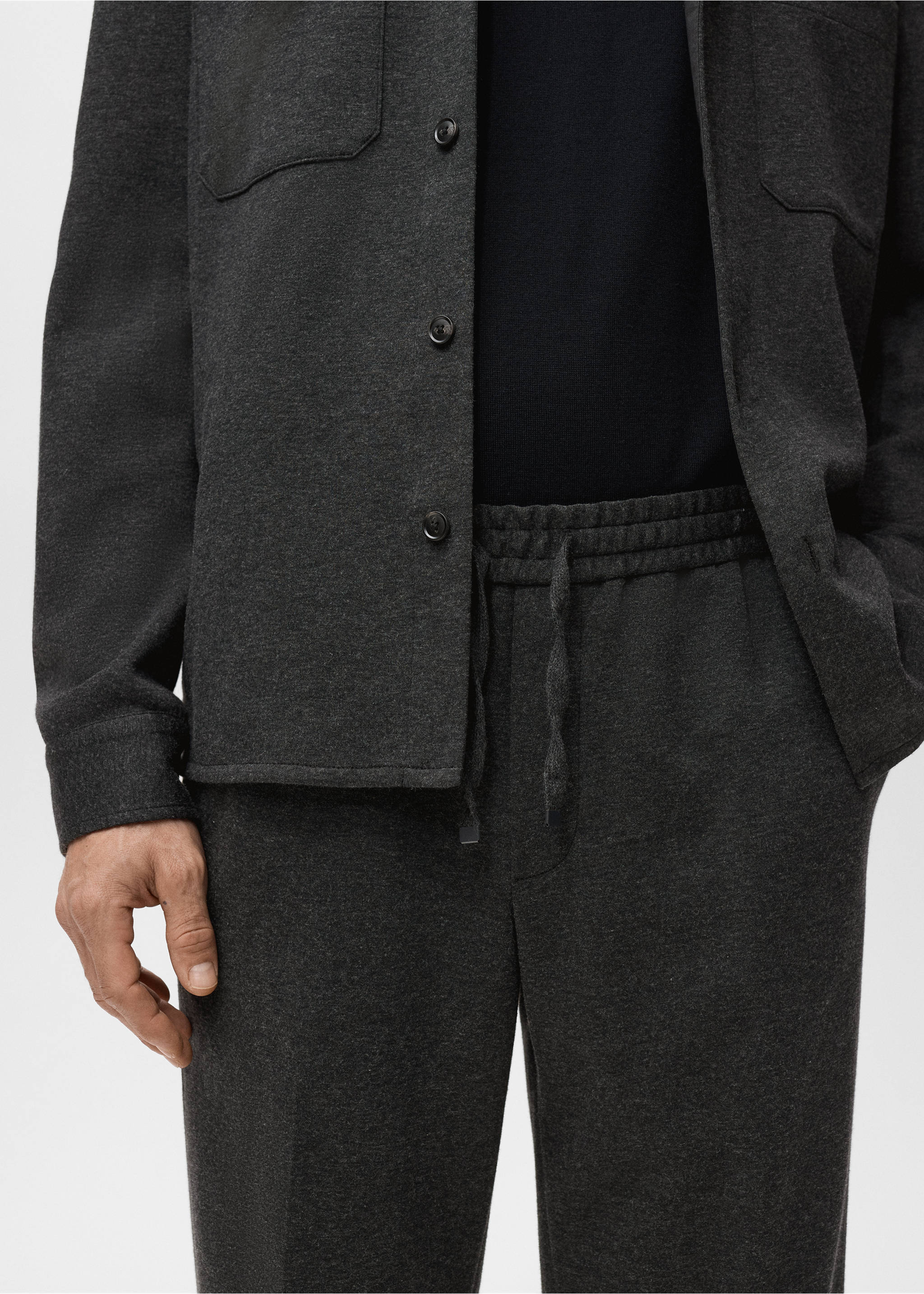 Джоггеры из фланели со шнуром - Деталь изделия 1, Меланжевый темно-серый. Ref: 27071199-00.