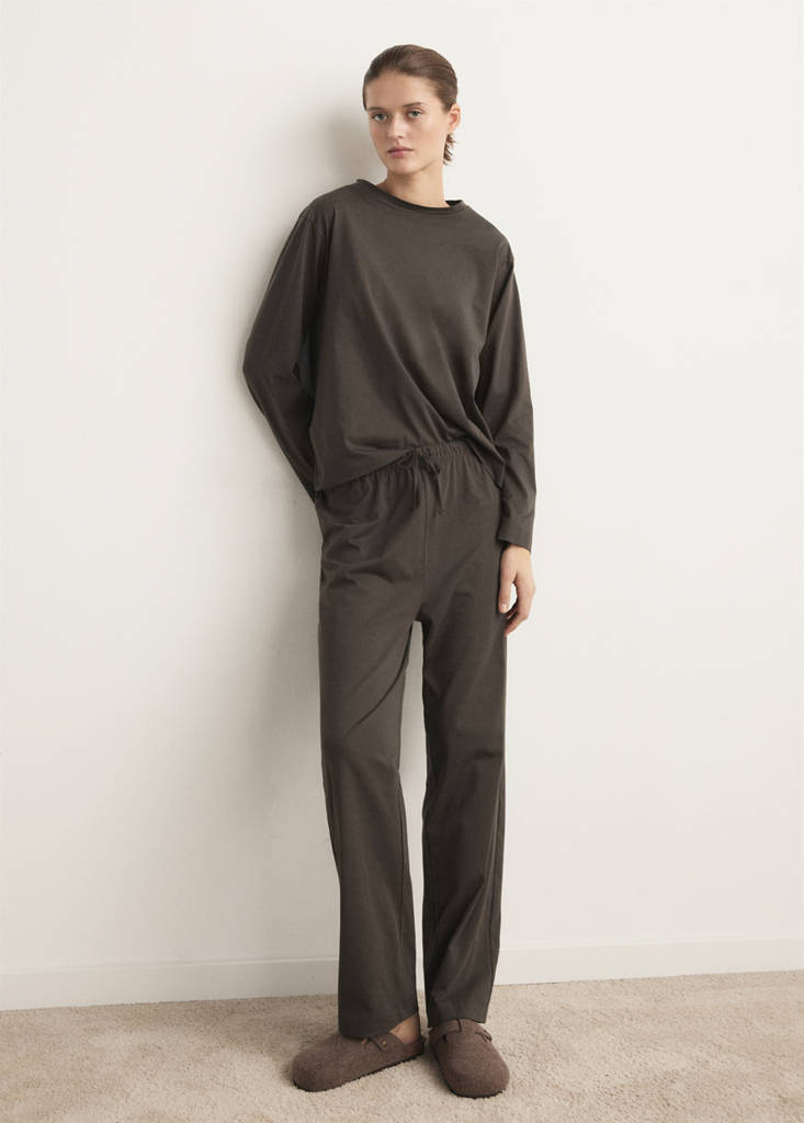 Two-piece plain cotton pyjamas — Chocolate