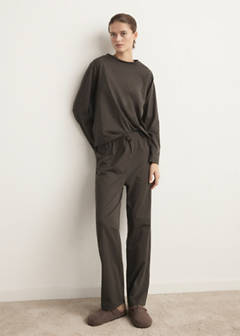 Two-piece plain cotton pyjamas — Chocolate 2