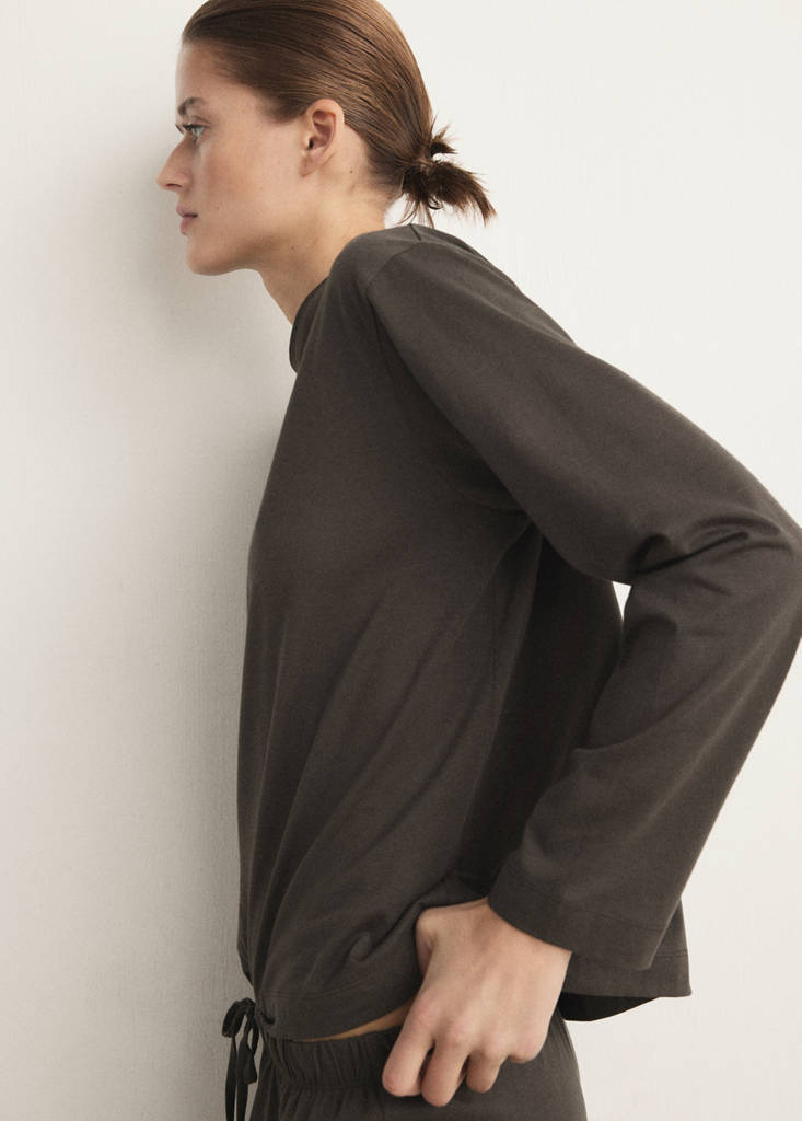 Two-piece plain cotton pyjamas — Chocolate