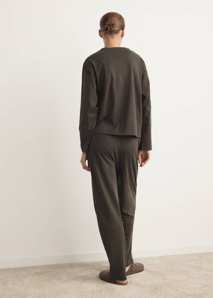 Two-piece plain cotton pyjamas — Chocolate