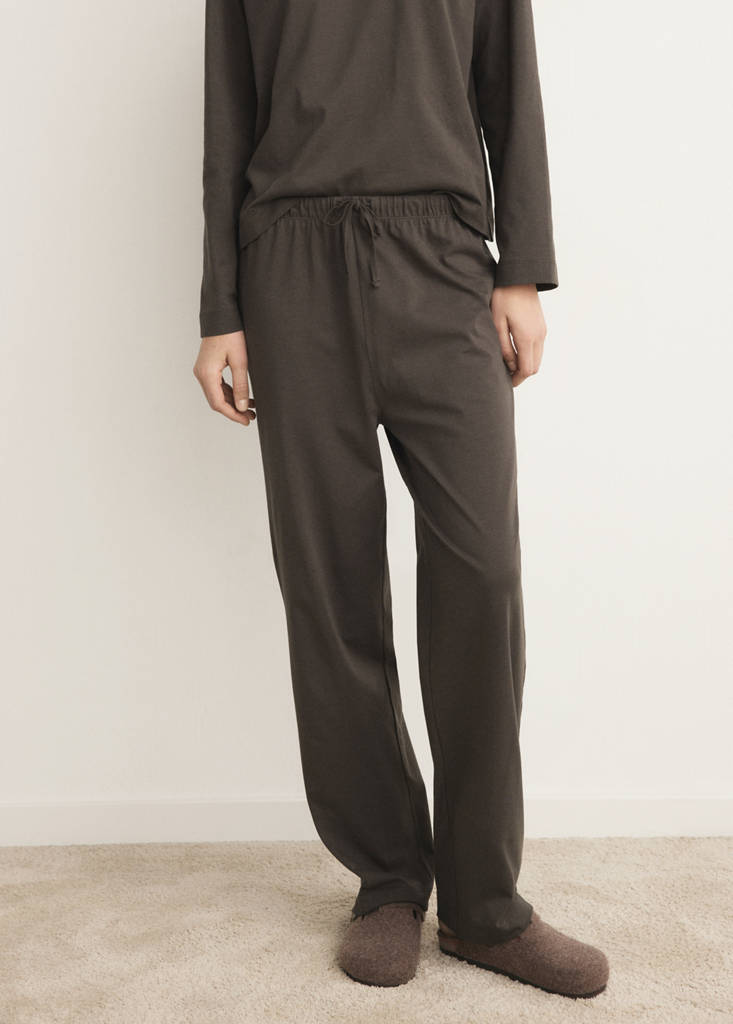 Two-piece plain cotton pyjamas — Chocolate