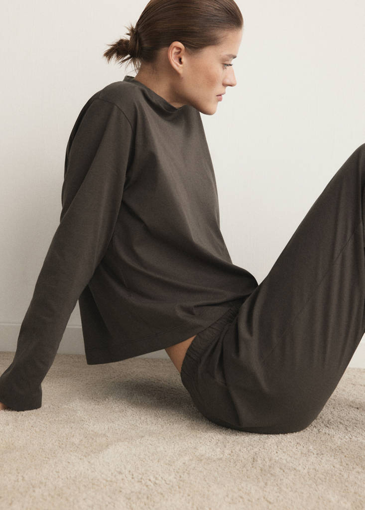 Two-piece plain cotton pyjamas — Chocolate