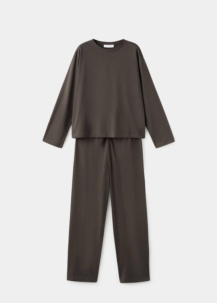 Two-piece plain cotton pyjamas — Chocolate