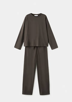 Two-piece plain cotton pyjamas — Chocolate 6
