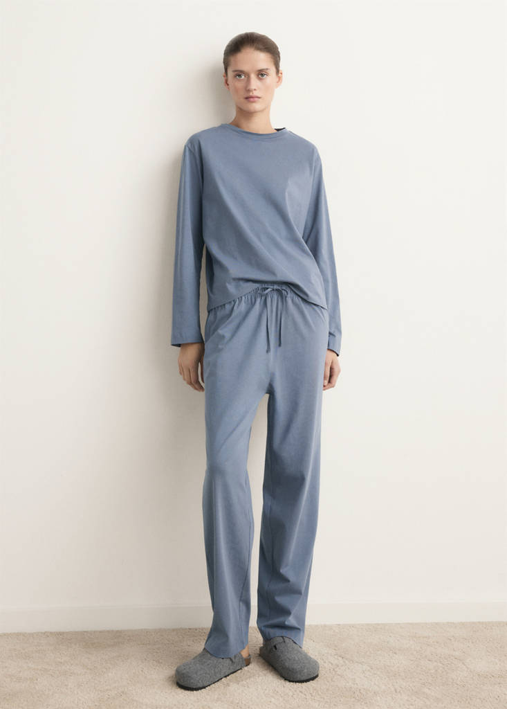 Two-piece plain cotton pyjamas — Ink Blue