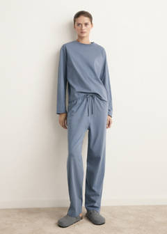 Two-piece plain cotton pyjamas — Ink Blue 2
