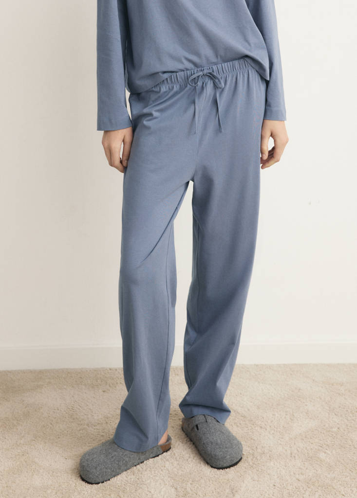 Two-piece plain cotton pyjamas — Ink Blue