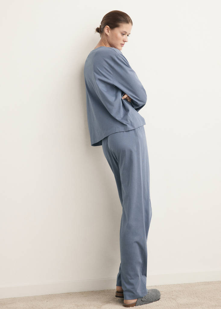 Two-piece plain cotton pyjamas — Ink Blue