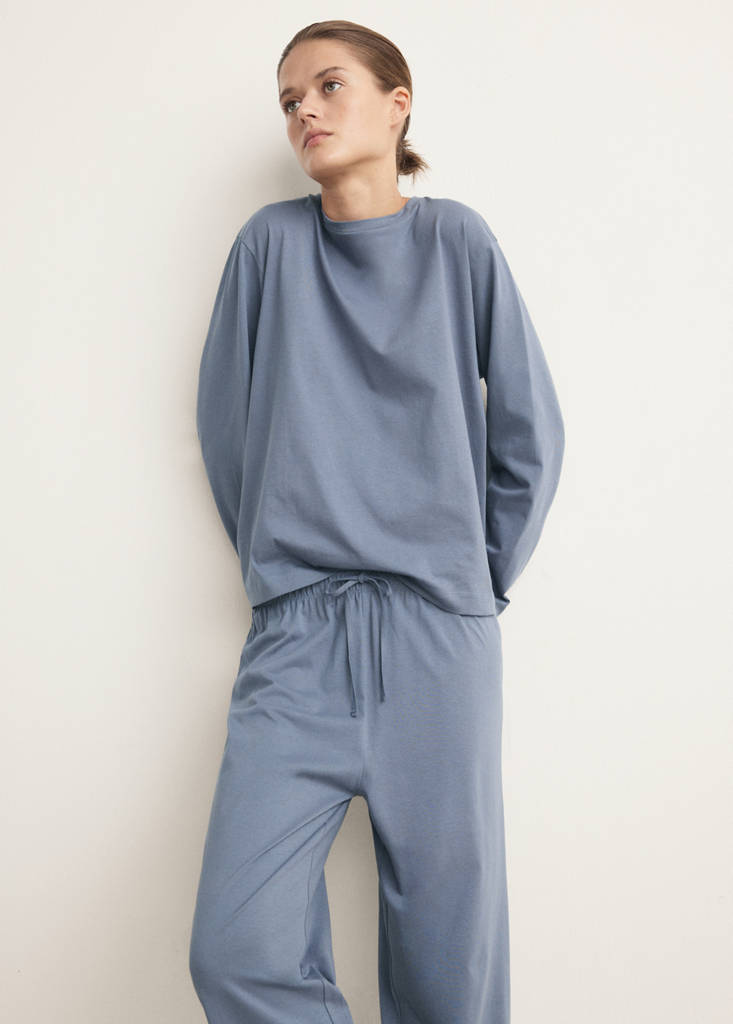 Two-piece plain cotton pyjamas — Ink Blue