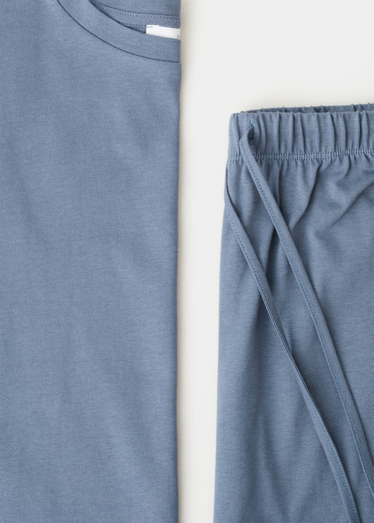 Two-piece plain cotton pyjamas — Ink Blue