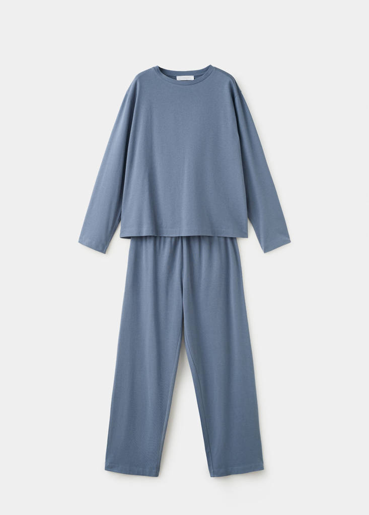 Two-piece plain cotton pyjamas — Ink Blue