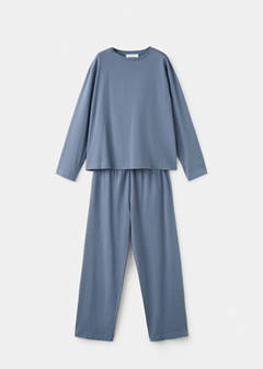 Two-piece plain cotton pyjamas — Ink Blue 7