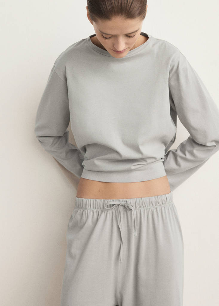 Two-piece plain cotton pyjamas — Grey