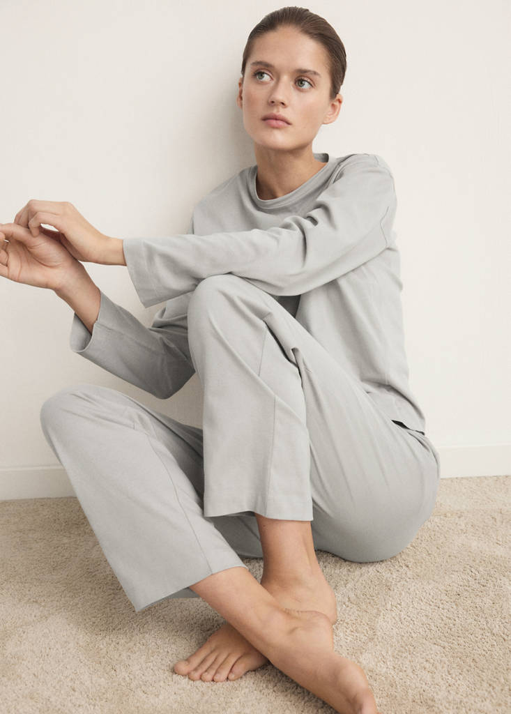 Two-piece plain cotton pyjamas — Grey