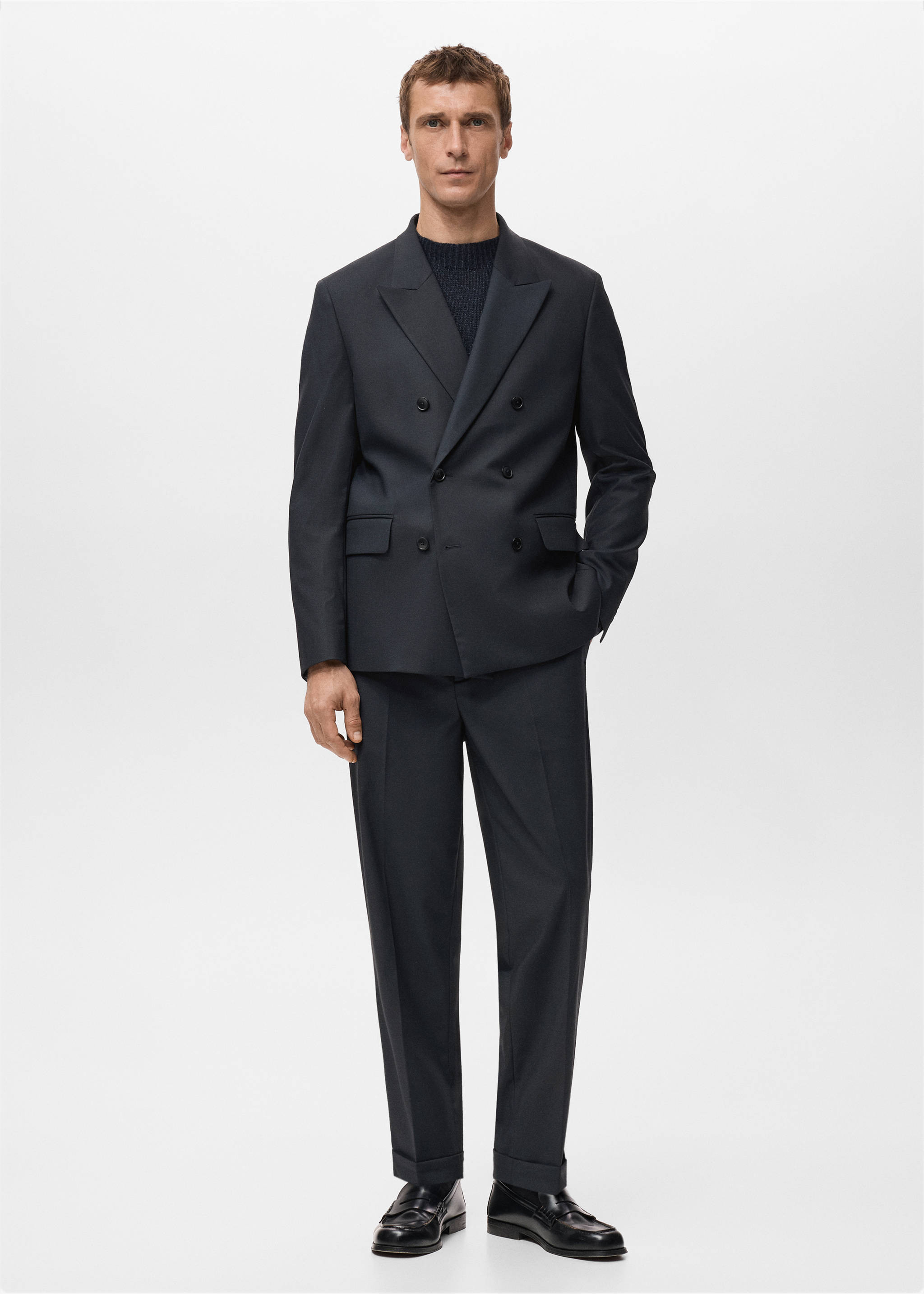 波士顿修身双排扣西装外套 - null, 海军蓝. Ref: 27071219-00.