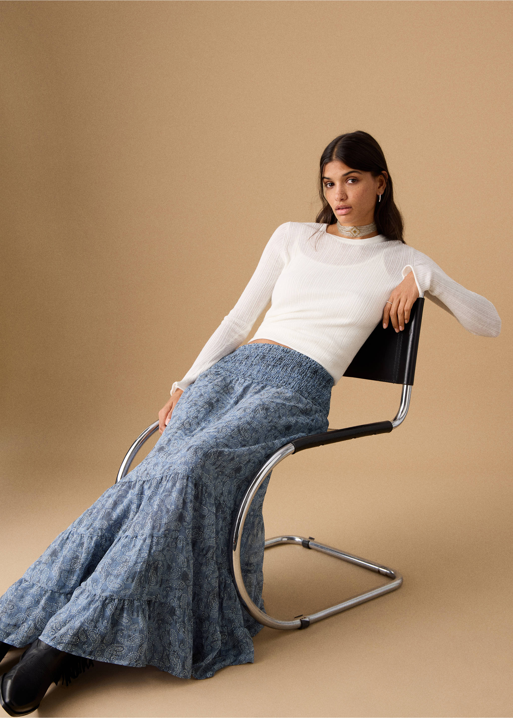 Длинная юбка с принтом - Деталь изделия 2, Небесно-голубой. Ref: 27071220-00.