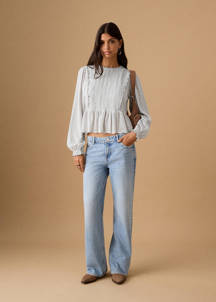 Ruched printed blouse — Off White